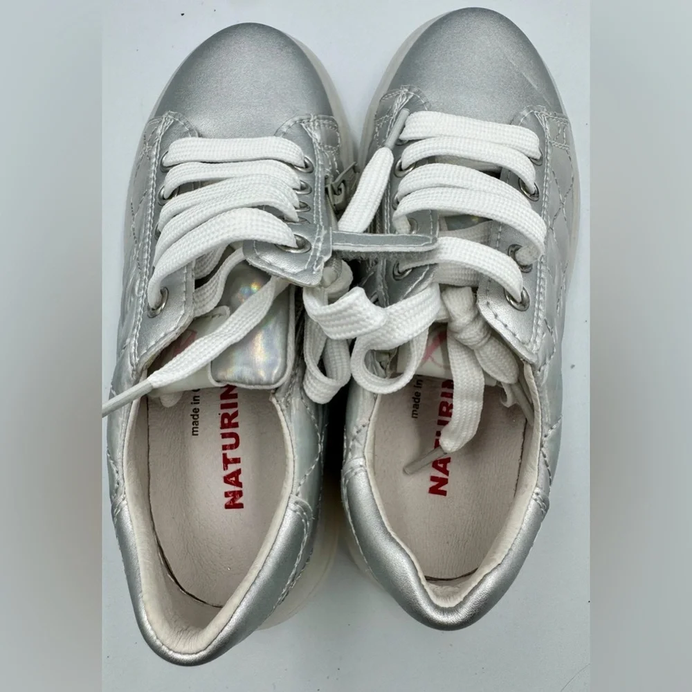 Naturino NWT Sz 11 “Nixom” Silver Quilted Sneakers With Side Zip